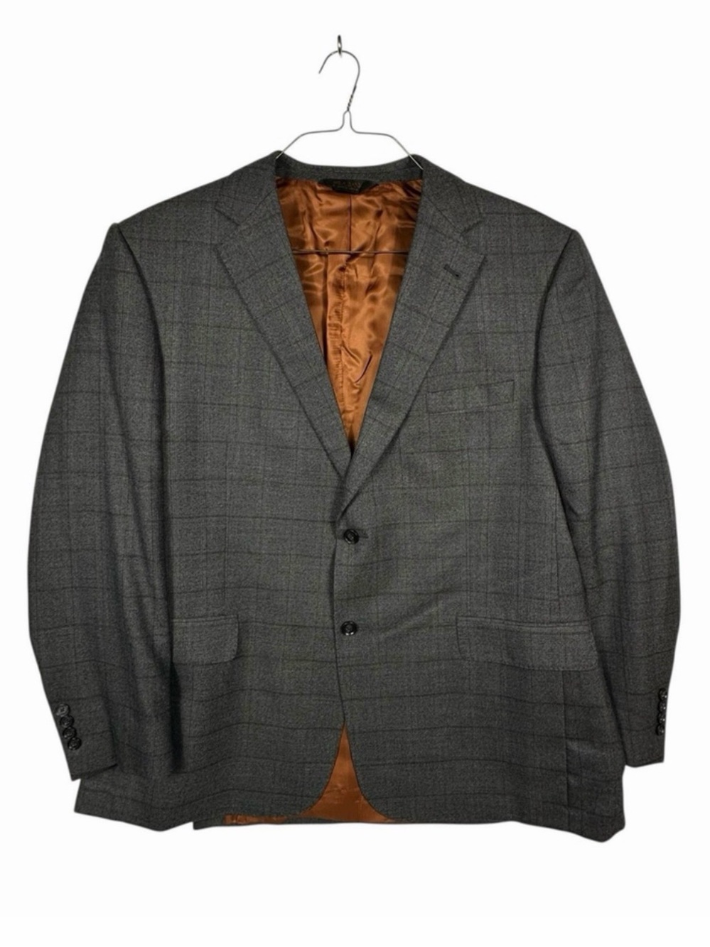 Jos. A. Bank Wool Silk Sport Coat Grey Plaid Blazer Mens 46R